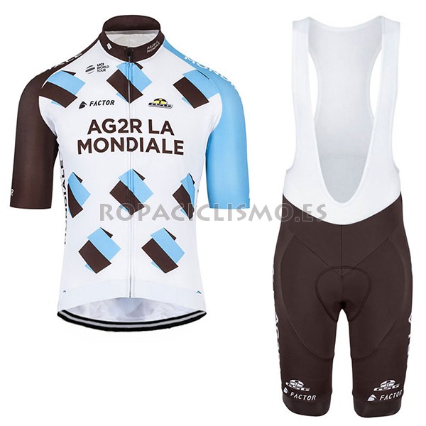 2017 Maillot Ag2r tirantes mangas cortas marron y blanco